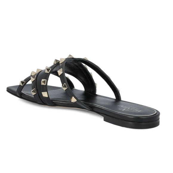 Valentino Rockstud Crisscross Strap Leather Black Slide Slip On Flat Sandal 40 - Picture 12 of 16